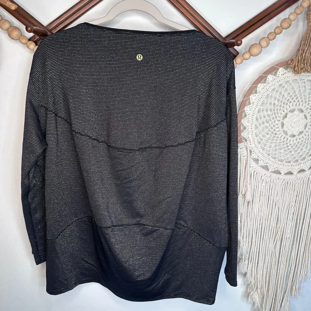 Lululemon Back In Action Black Gold Stripe Long Sleeve T